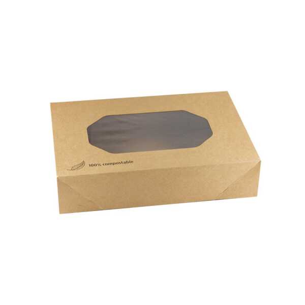 Boite catering carton fenêtre PLA 36x25xh8cm brune